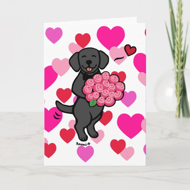 Black Labrador Cartoon Roses Valentine Holiday Car (Front)
