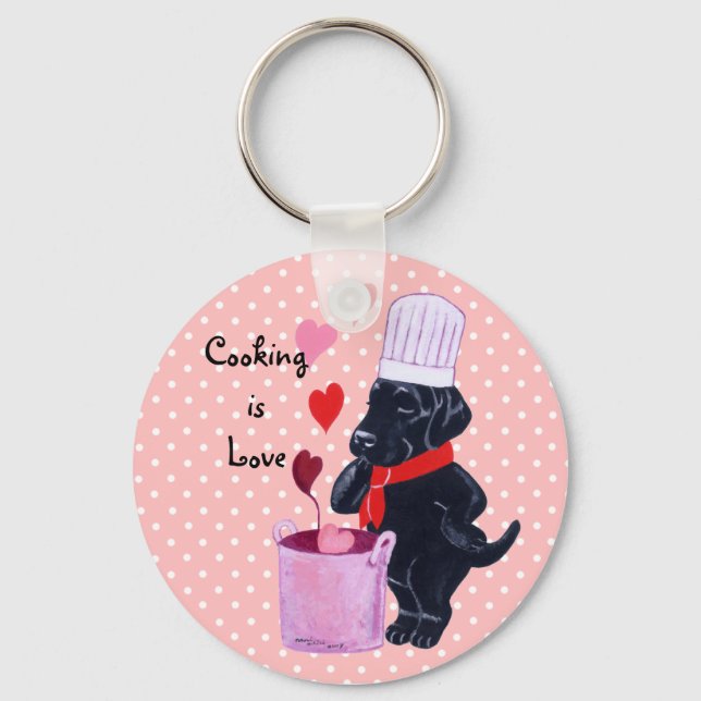 Black Labrador Chef Painting Key Ring (Front)