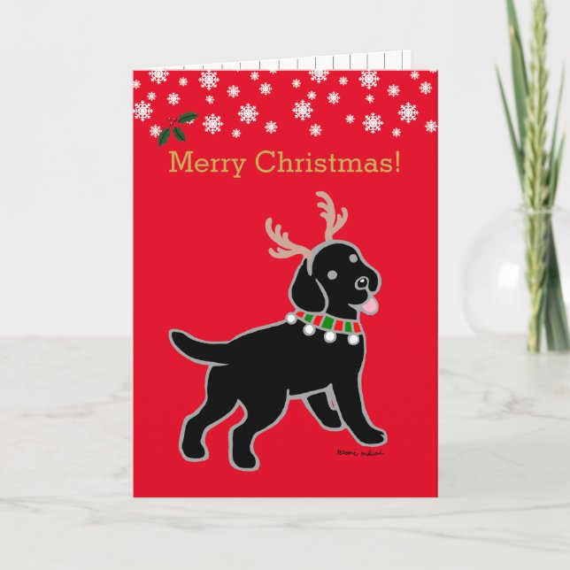 Black Labrador Christmas Antlers Holiday Card (Front)