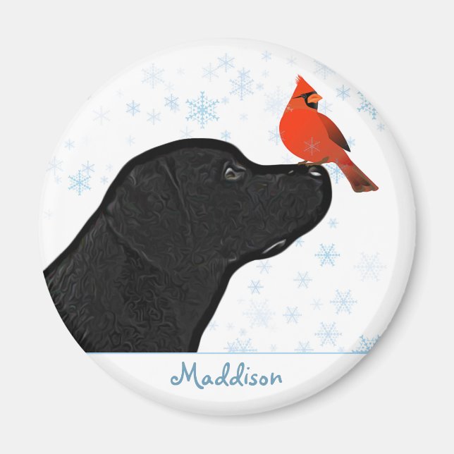 Black Labrador Christmas Cardinal - Cute Dog Magnet (Front)
