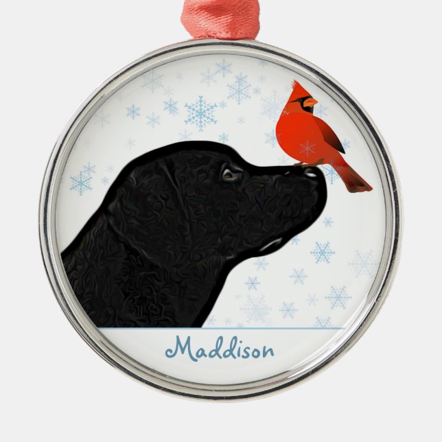 Black Labrador Christmas Cardinal - Cute Dog Metal Tree Decoration (Front)