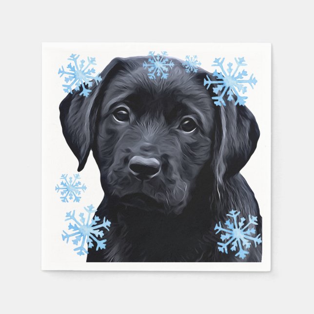 Black Labrador Christmas- Cute Dog Puppy Black Lab Napkin (Front)