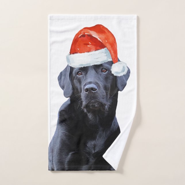 Black Labrador Christmas Cute Santa Dog Bath Towel Set (Hand Towel)