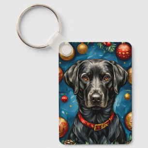 Black Labrador Christmas Dog Holiday Gift Key Ring