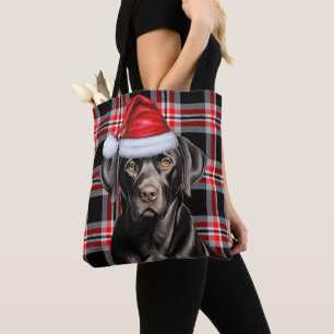 Black Labrador Christmas Dog Seasonal Plaid Tote Bag