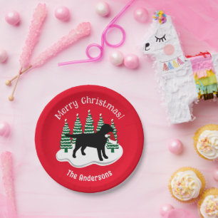 Black Labrador Christmas Evergreen Paper Plate