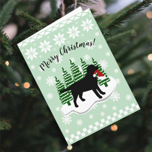 Black Labrador Christmas Evergreen Snowflakes Holiday Card