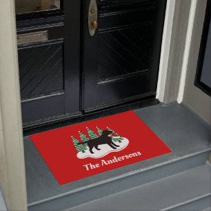 Black Labrador Christmas Evergreen Trees Doormat