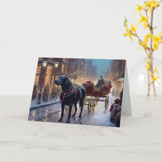Black Labrador Christmas Festive Season  Card (Yellow Flower)