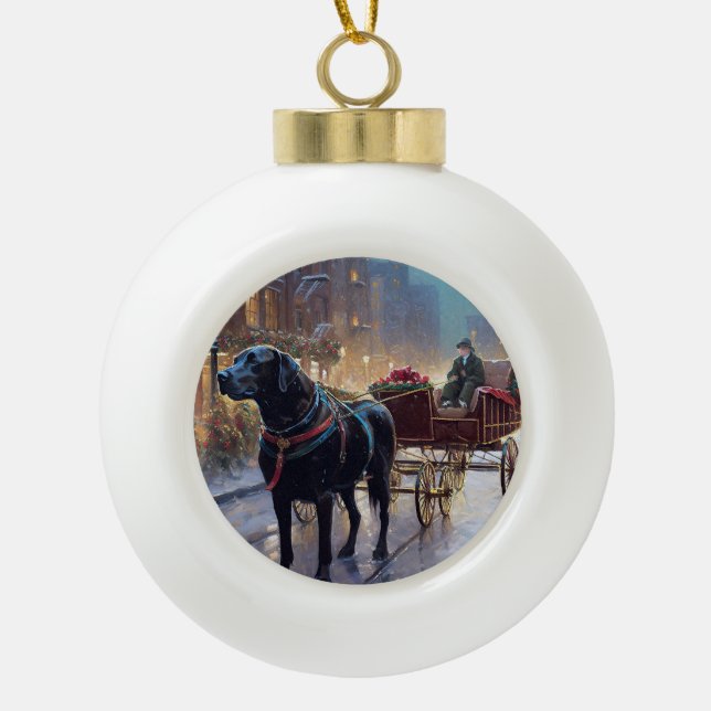 Black Labrador Christmas Festive Season  Ceramic Ball Christmas Ornament (Front)