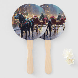 Black Labrador Christmas Festive Season  Hand Fan