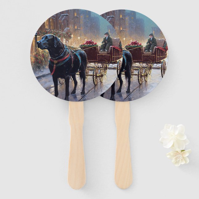 Black Labrador Christmas Festive Season  Hand Fan (Front and Back)