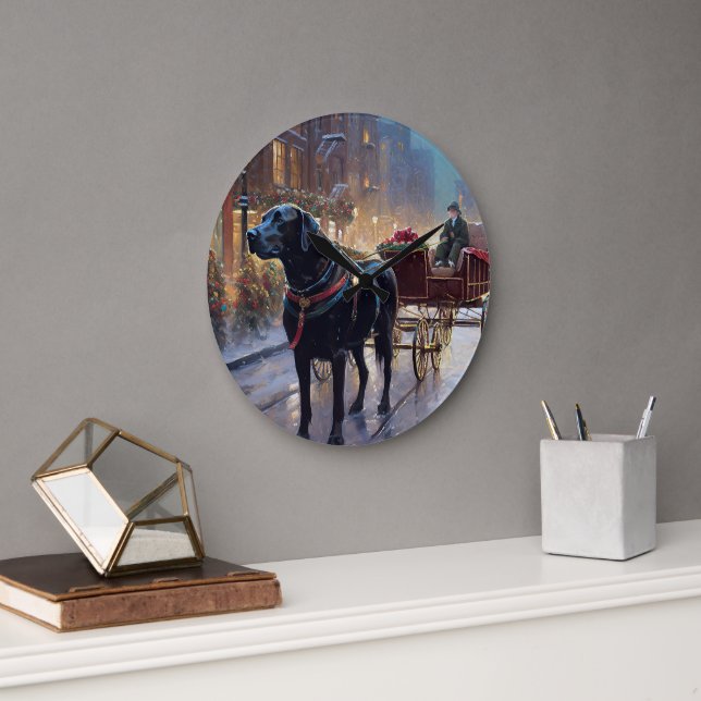 Black Labrador Christmas Festive Season  Large Clock (Office)