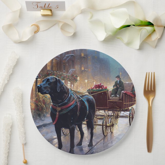 Black Labrador Christmas Festive Season  Paper Plate (Wedding)