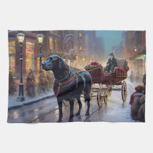 Black Labrador Christmas Festive Season Tea Towel