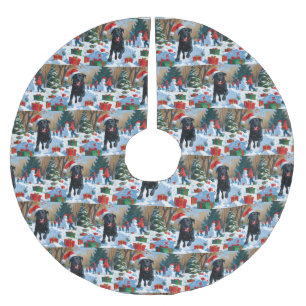 Black Labrador Christmas Festive Snow Scene Brushed Polyester Tree Skirt