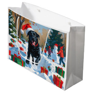 Black Labrador Christmas Festive Snow Scene  Large Gift Bag