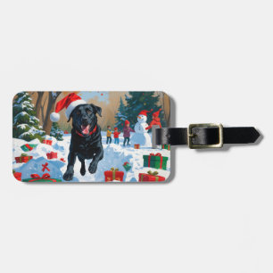 Black Labrador Christmas Festive Snow Scene Luggage Tag