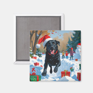 Black Labrador Christmas Festive Snow Scene  Magnet