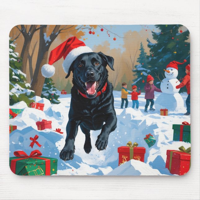Black Labrador Christmas Festive Snow Scene  Mouse Mat (Front)