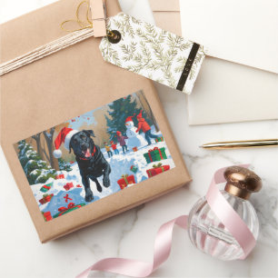 Black Labrador Christmas Festive Snow Scene Rectangular Sticker