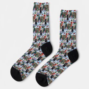 Black Labrador Christmas Festive Snow Scene  Socks