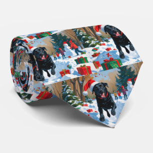 Black Labrador Christmas Festive Snow Scene  Tie