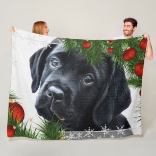 Black Labrador Christmas Fleece Blanket