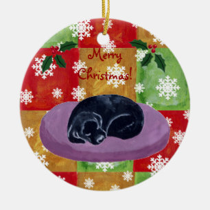 Black Labrador Christmas Mosaic Snowflake Ceramic Tree Decoration