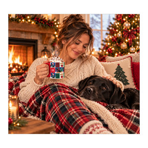 Black Labrador Christmas Patchwork Quilt Mug