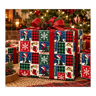 Black Labrador Christmas Patchwork Quilt Wrapping Paper