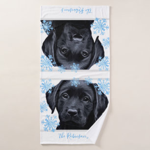 Black Labrador Christmas - Personalised Black Lab Bath Towel