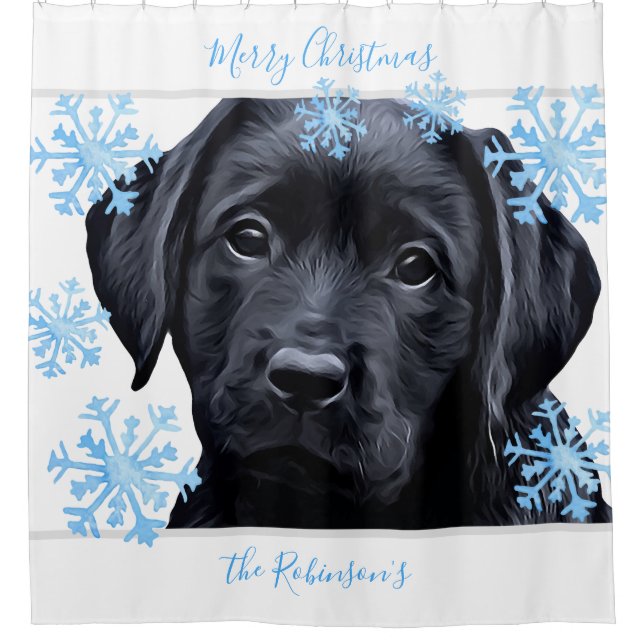 Black Labrador Christmas - Personalised Black Lab Shower Curtain (Front)