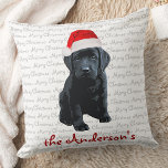 Black Labrador Christmas Puppy Cushion<br><div class="desc">Decorate your home this holiday season with this adorable Santa dog Merry Christmas Black Labrador Christmas pillow and matching decor . This black labrador christmas pillow will be a favourite among labrador lovers. Visit our collection for matching black lab christmas cards, home decor, and gifts. COPYRIGHT © 2020 Judy Burrows,...</div>