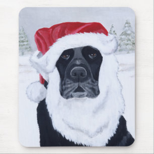 Black Labrador Christmas Santa Hat Painting Mouse Mat
