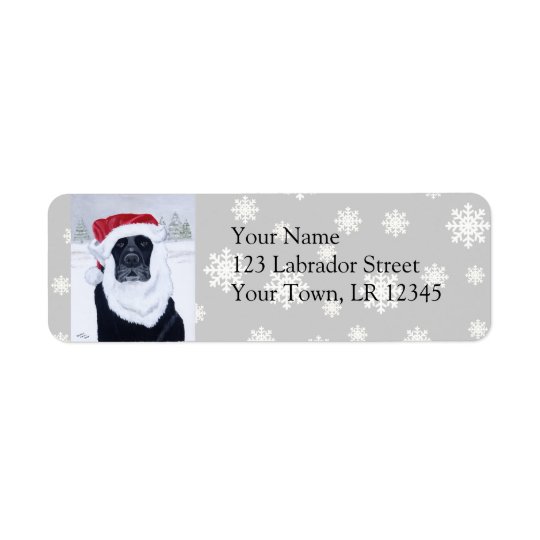 Black Labrador Christmas Santa Hat Painting Return Address Label