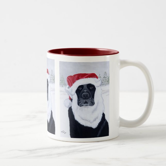 Black Labrador Christmas Santa Hat Painting Two-Tone Coffee Mug (Right)