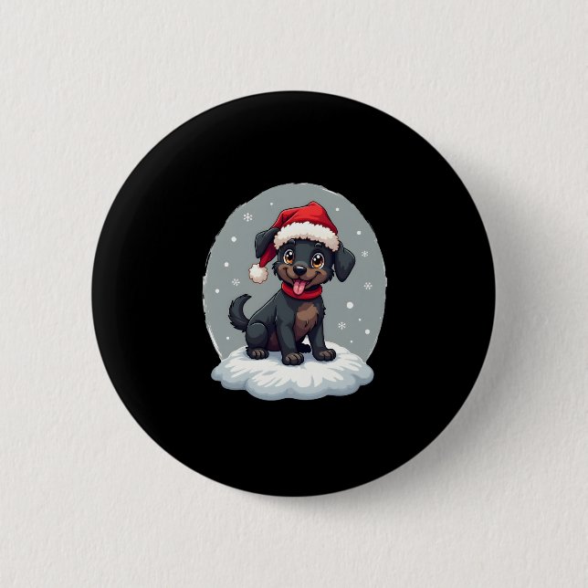Black Labrador Christmas Santa Hat Xmas Pajama T-S 6 Cm Round Badge (Front)