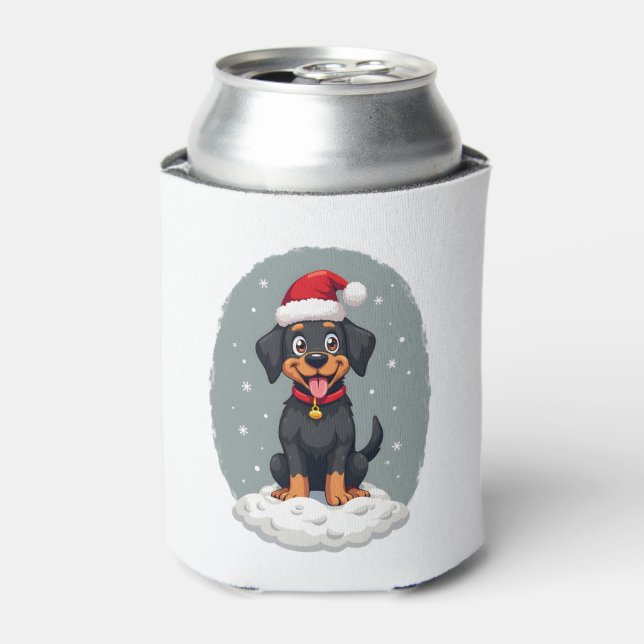Black Labrador Christmas Santa Hat Xmas Pajama T-S Can Cooler (Can Front)