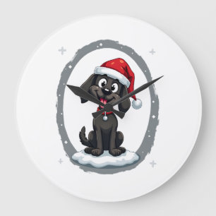 Black Labrador Christmas Santa Hat Xmas Pajama T-S Large Clock