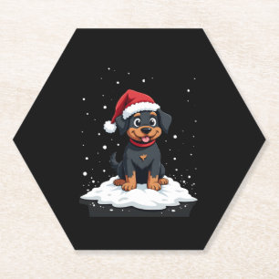 Black Labrador Christmas Santa Hat Xmas Pajama T-S Paper Coaster