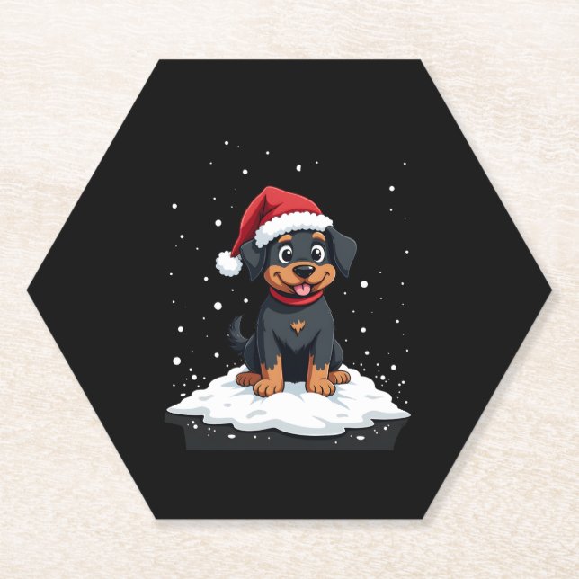 Black Labrador Christmas Santa Hat Xmas Pajama T-S Paper Coaster (Front)