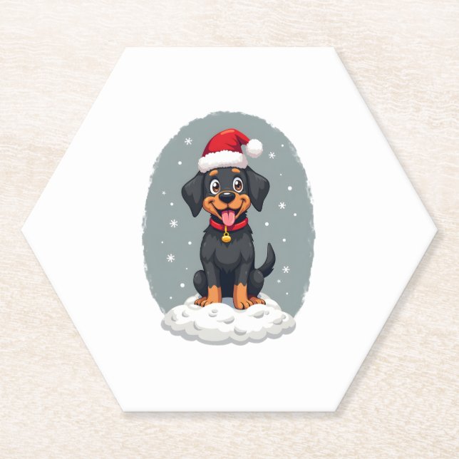 Black Labrador Christmas Santa Hat Xmas Pajama T-S Paper Coaster (Front)