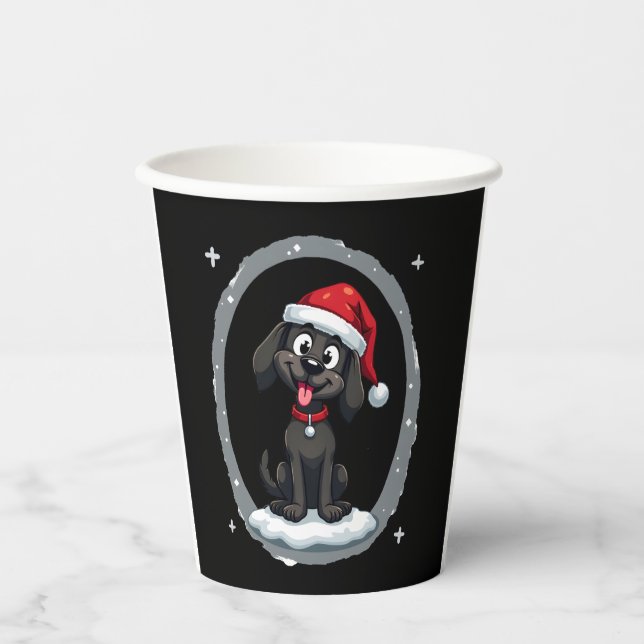 Black Labrador Christmas Santa Hat Xmas Pajama T-S Paper Cups (Front)