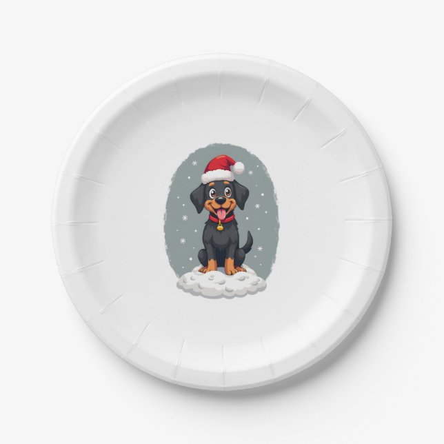 Black Labrador Christmas Santa Hat Xmas Pajama T-S Paper Plate (Front)