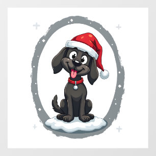 Black Labrador Christmas Santa Hat Xmas Pajama T-S Window Cling