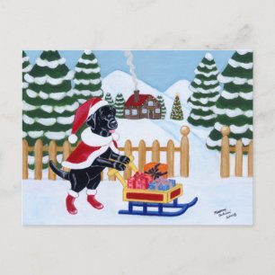 Black Labrador Christmas Santa Holiday Postcard