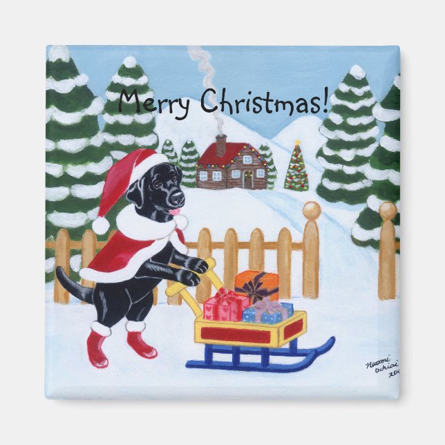 Black Labrador Christmas Santa Magnet (Front)