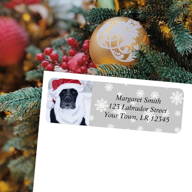 Black Labrador Christmas Snow Return Address (Black Labrador Santa Snowflakes Design Christmas Return Address Labels for Black Labrador Owners.)
