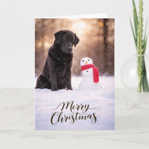 Black Labrador Christmas Snowman Card